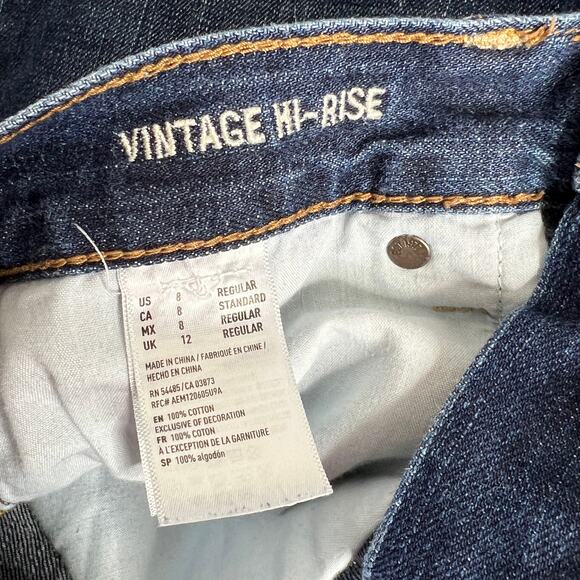 American Eagle Vintage Hi Rise Jeans Dark Wash Denim Size 8 - Picture 4 of 11